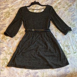 Long Sleeve Black Dress with Silver Threading